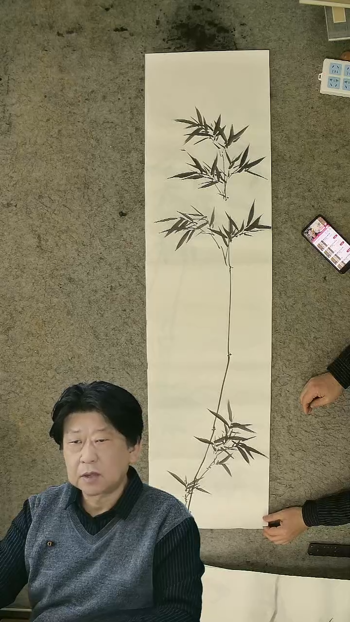 国画四尺对开 墨竹条屏 34*138cm