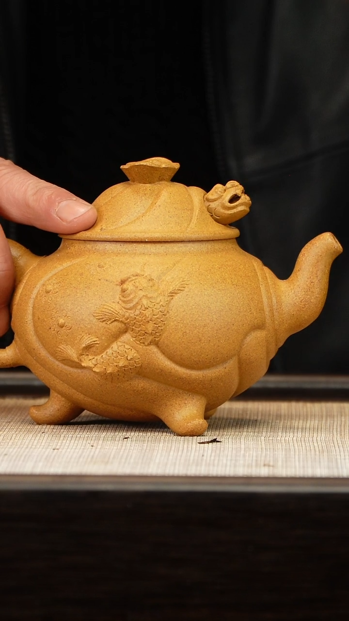 茶壶紫砂黄金段全手鱼化龙