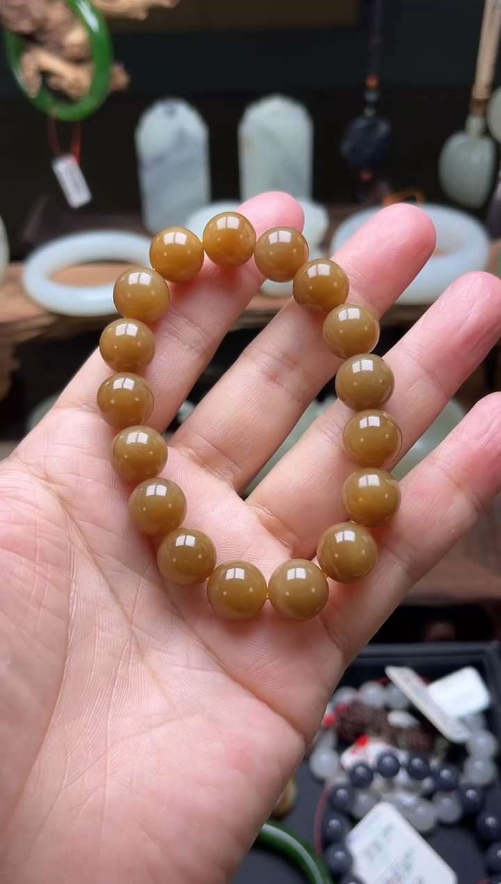 【闪购商品】和田玉手串未镶嵌卡12若羌糖白 圆珠 9003460