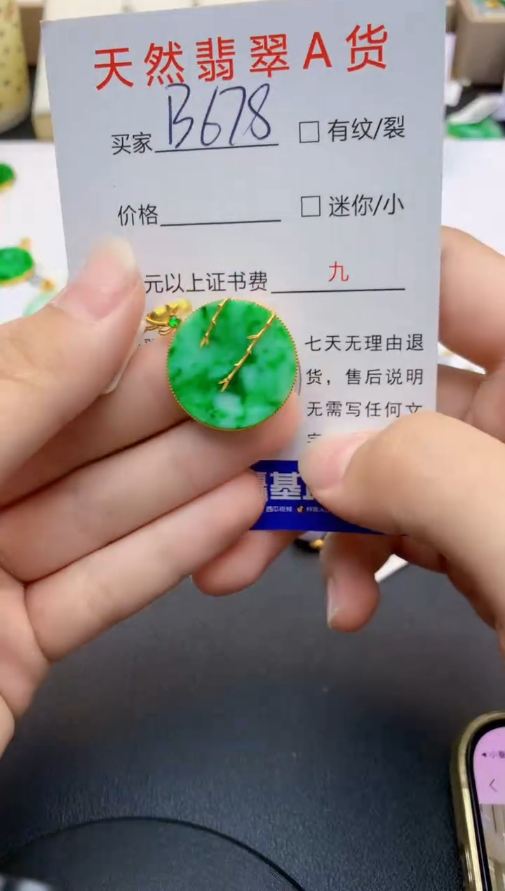 翡翠18K金镶嵌颈饰天然缅甸A货翡翠