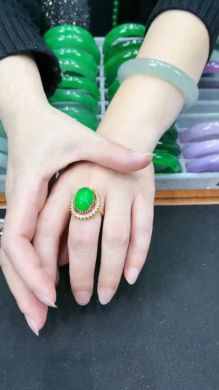 【闪购商品】翡翠戒指未镶嵌s88 正阳绿太阳花戒指