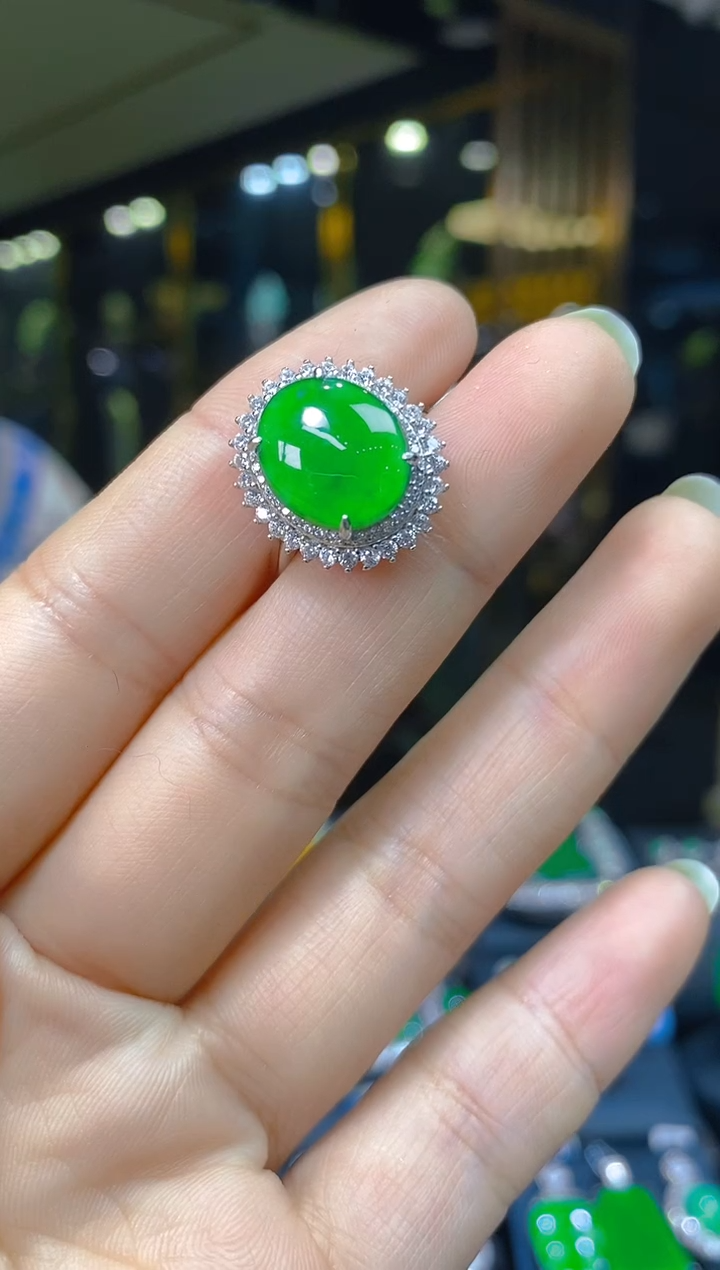 银S925镶嵌戒指翡翠003(多样性发货发其一)