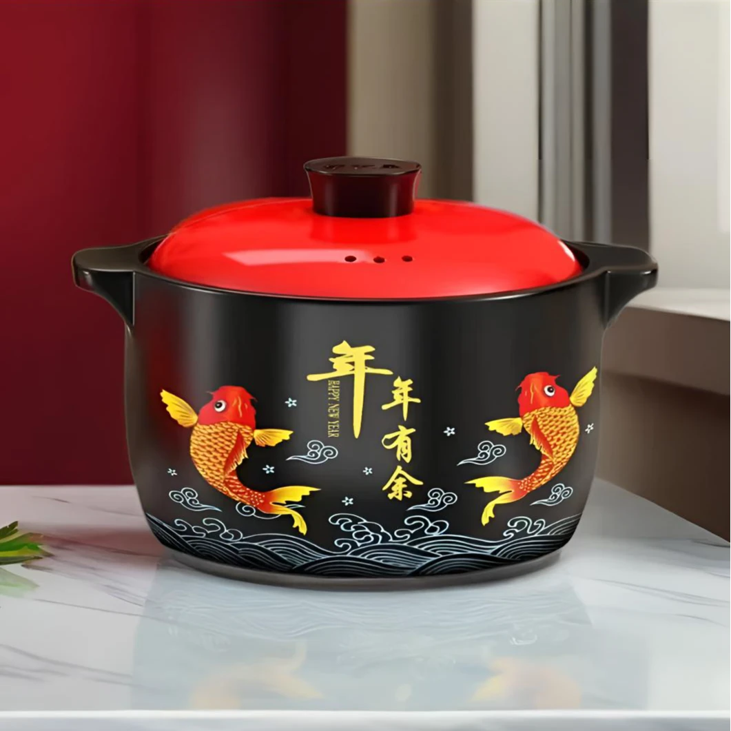 【5.0升年年有余红盖】年年有余红中式家用耐高温陶瓷炒菜砂锅煲汤