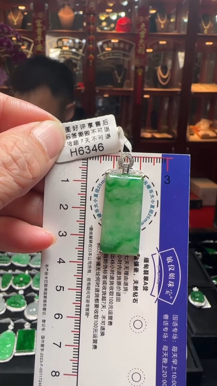 【闪购商品】翡翠颈饰18K金镶嵌H6346飘绿无事牌