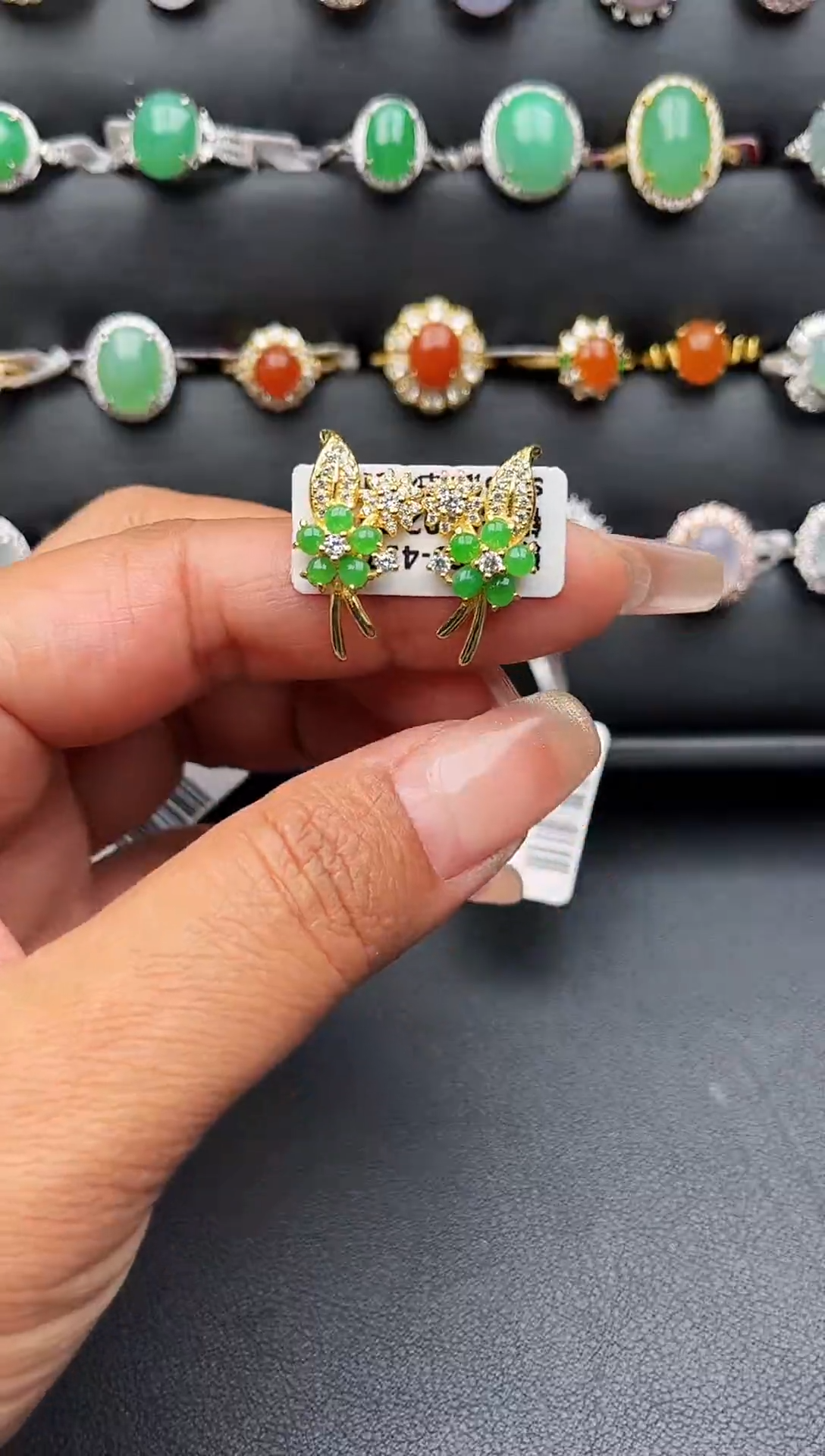 【闪购商品】翡翠耳饰银S925镶嵌缅甸天然A货翡翠S925银镶嵌
