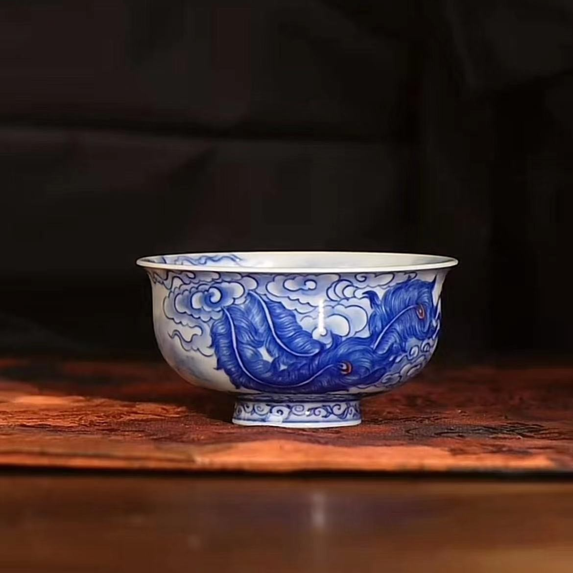 【小乔赏瓷】自成堂青花祥云凤纹炉式杯lw