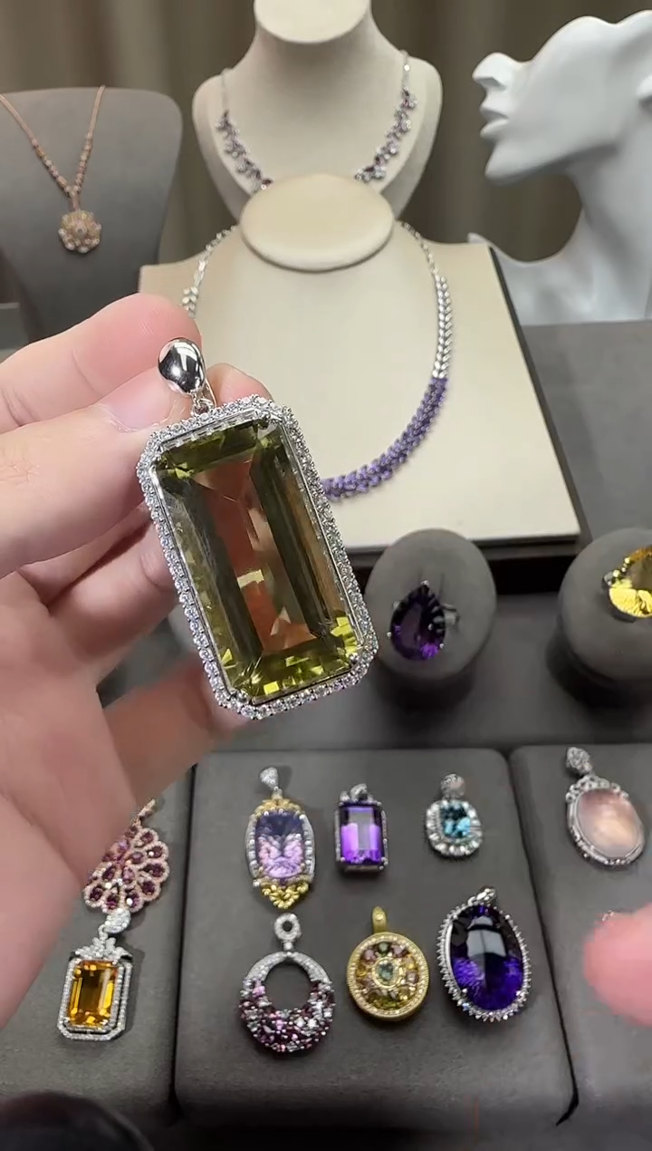 颈饰银S925镶嵌水晶16*33mm88ct无事牌高级款柠檬晶