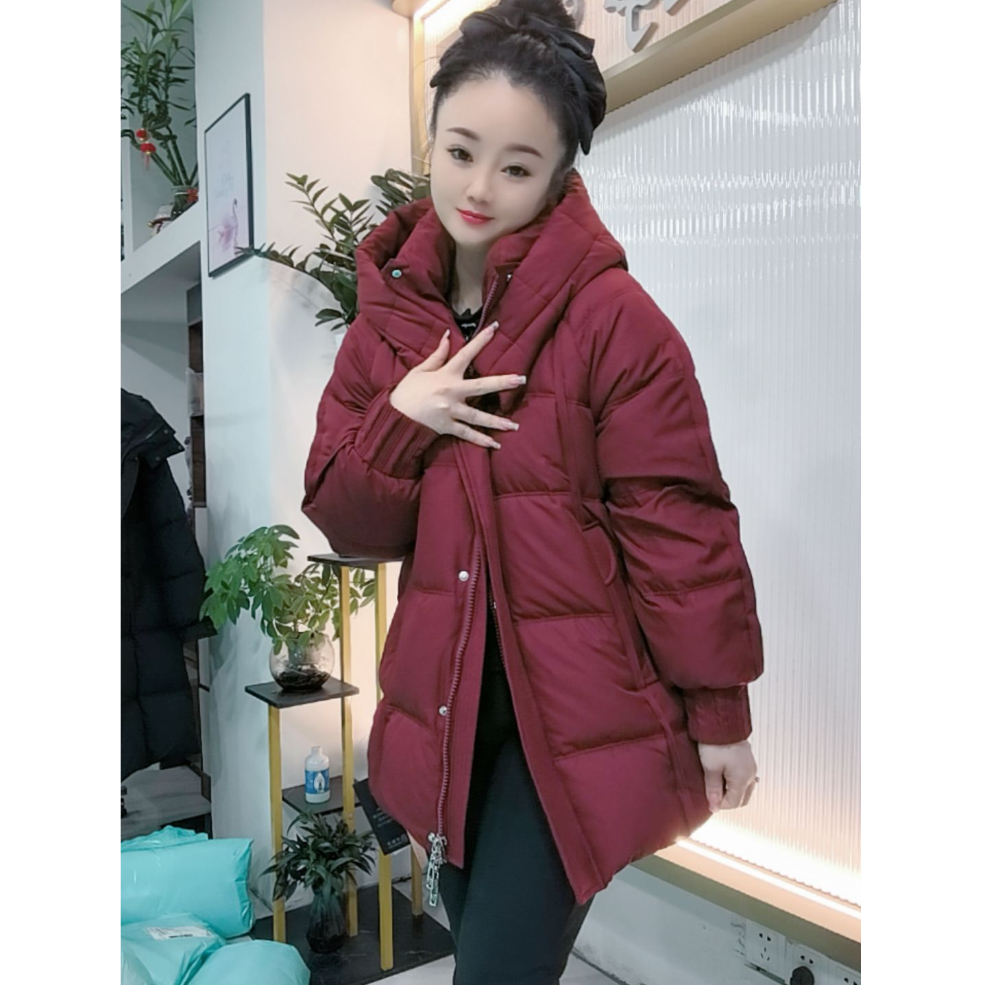 【婉婷潮牌】25026鹅绒服中长款连帽保暖洋气冬季女装时尚百搭75长