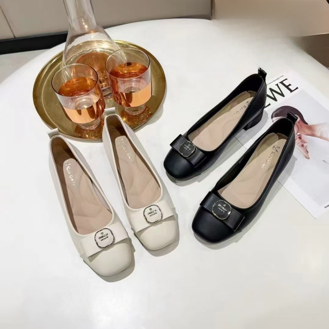 25003韩版中跟浅口单鞋女春季新款粗跟气质高跟鞋方头小香风女鞋