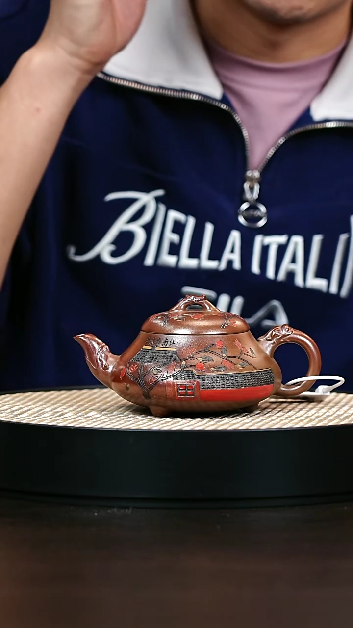 茶壶紫砂泥绘江南水乡汉棠石瓢260cc