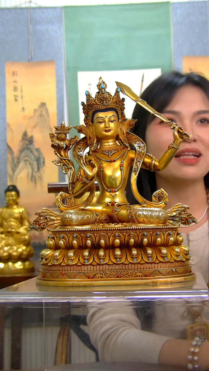 【闪购商品】紫铜鎏金，30分文殊W20395-Z