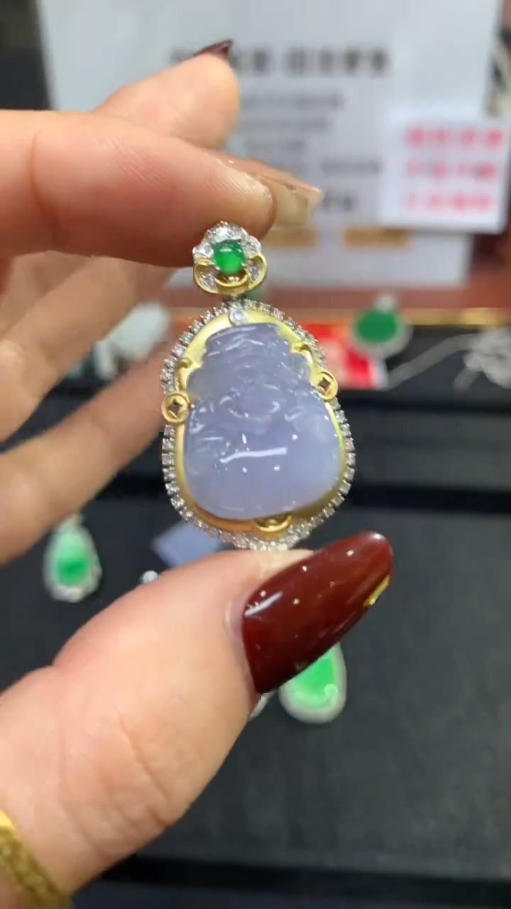 【闪购商品】翡翠吊坠(不含链)18K金镶嵌财神回流不退不换|8800+0