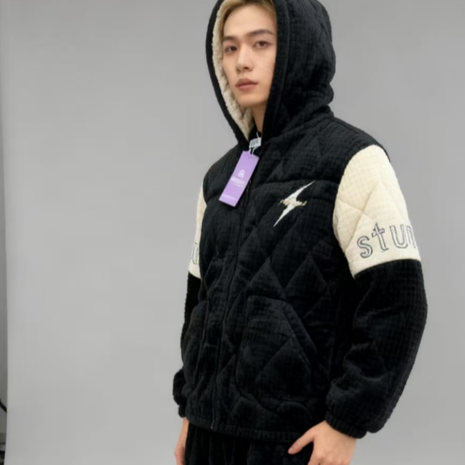 【闪电男款】冬季男款家居服中老年宽松加绒加厚保暖套装家居服睡衣