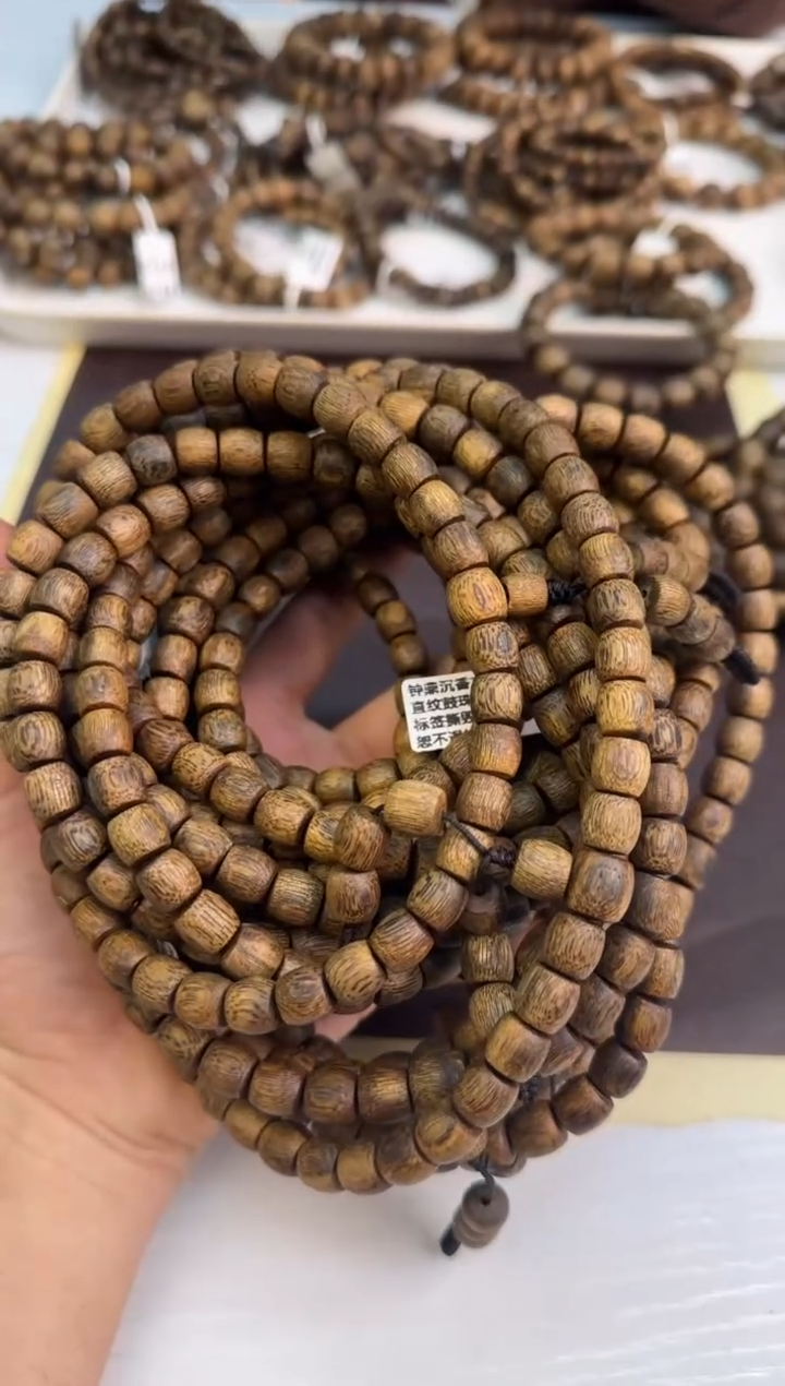 【闪购商品】沉香手串99沉绿棋金沙叶直纹鼓珠8mm多样性发1