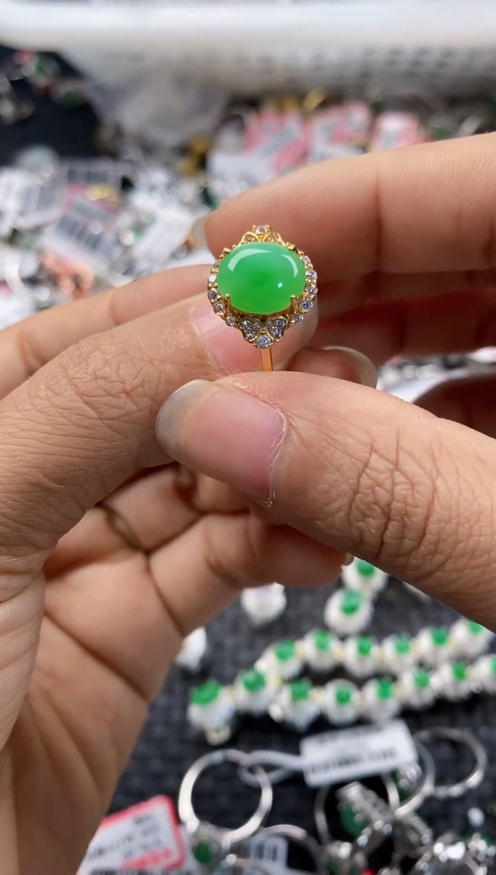 银S925镶嵌戒指翡翠444---4