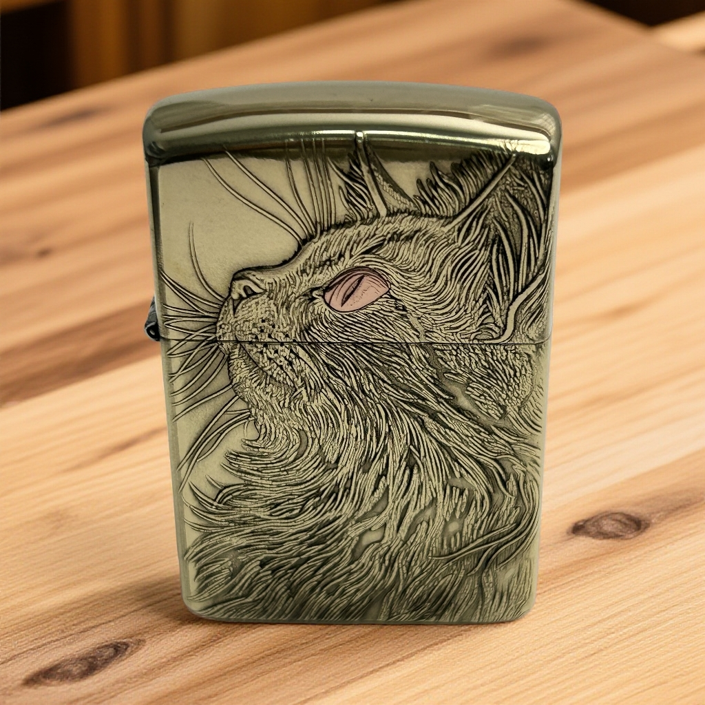 【陀螺老师】打火机黄铜镶嵌双面星空猫睡猫个性花纹实用礼物防风