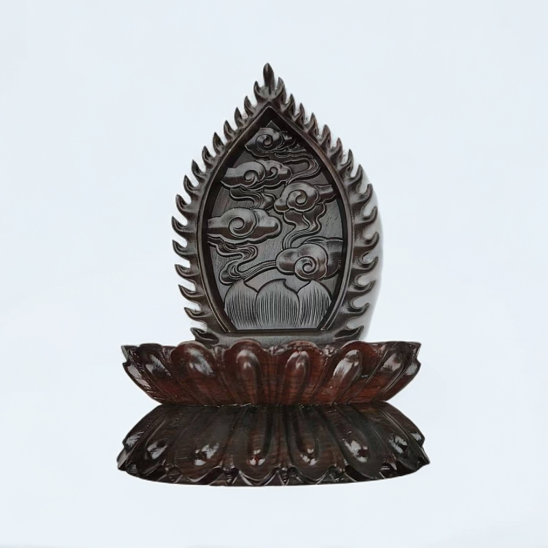非洲黑檀木椭形莲花底祥云款，整高15公分，内直径11×4台面高五公分