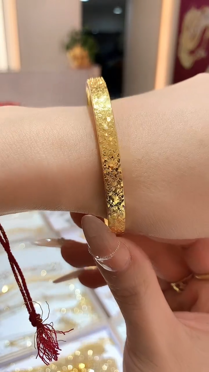 【闪购商品】定制足金手镯碎碎冰手镯（圈口联系备注）