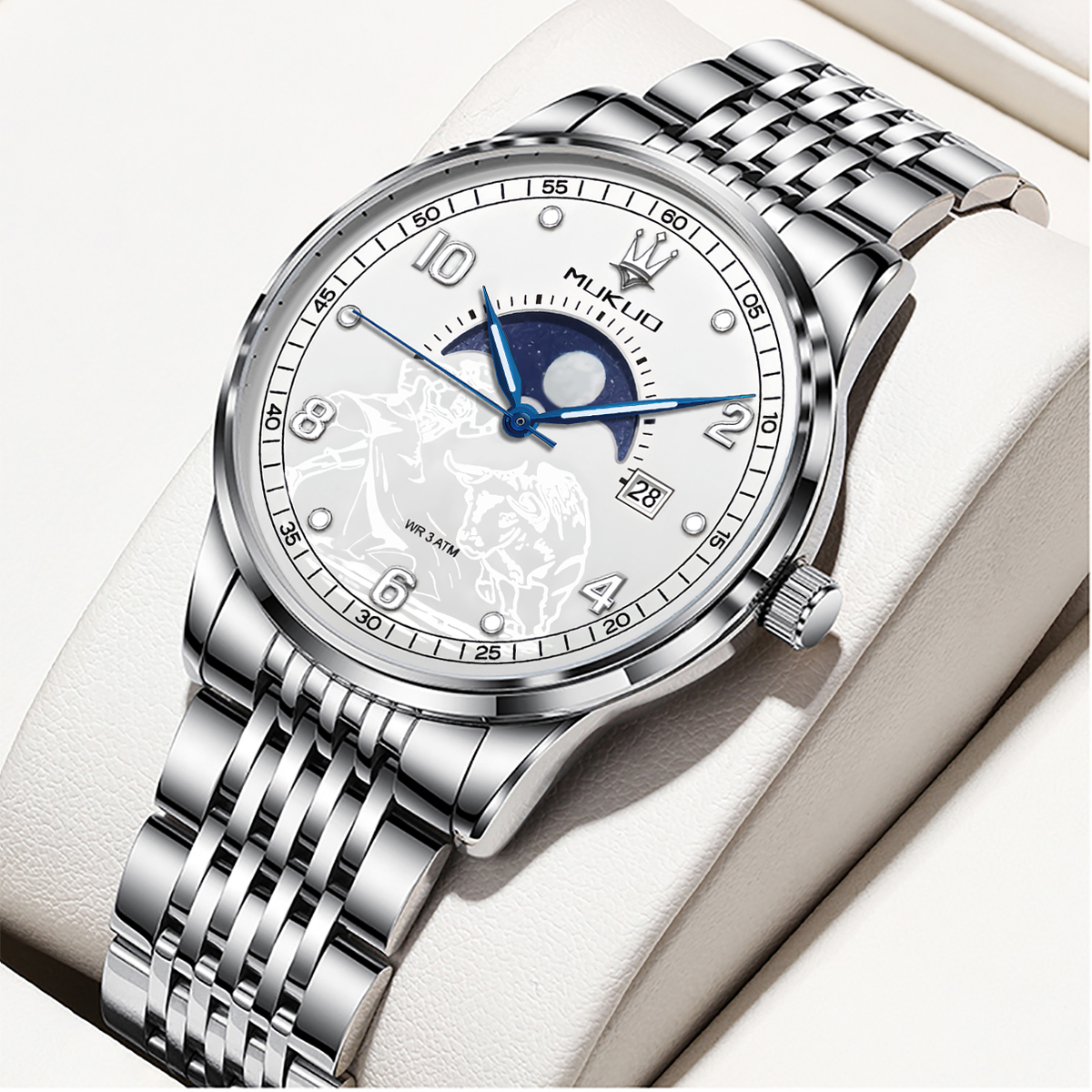 【专柜直发】斗牛系列男士腕表高级防水带夜光钢带款送皮带J