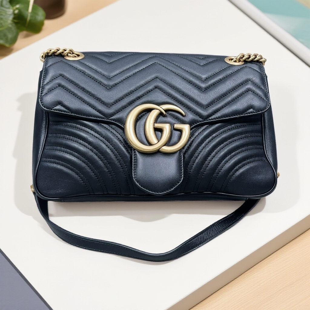 95新 GUCCI/古驰  黑色马蒙链条单肩包 1883 5077 