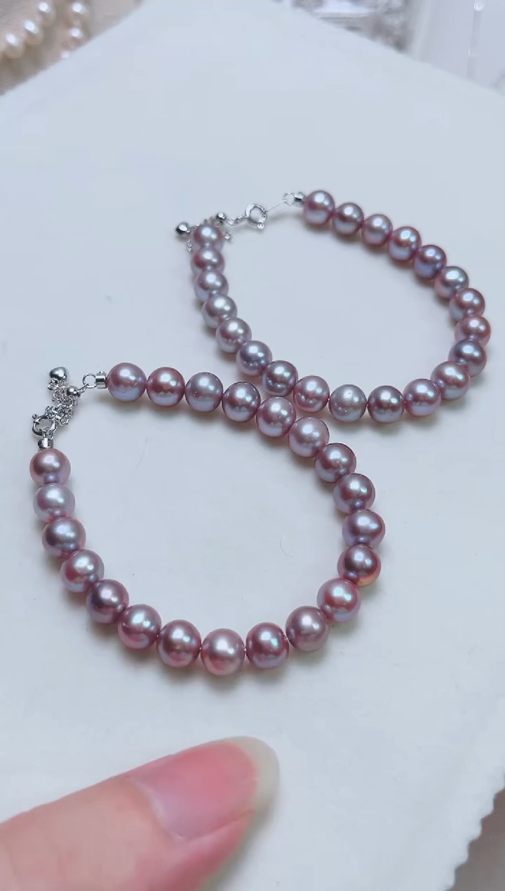 银S925镶嵌7-8mm手链淡水珍珠多样性发一485677