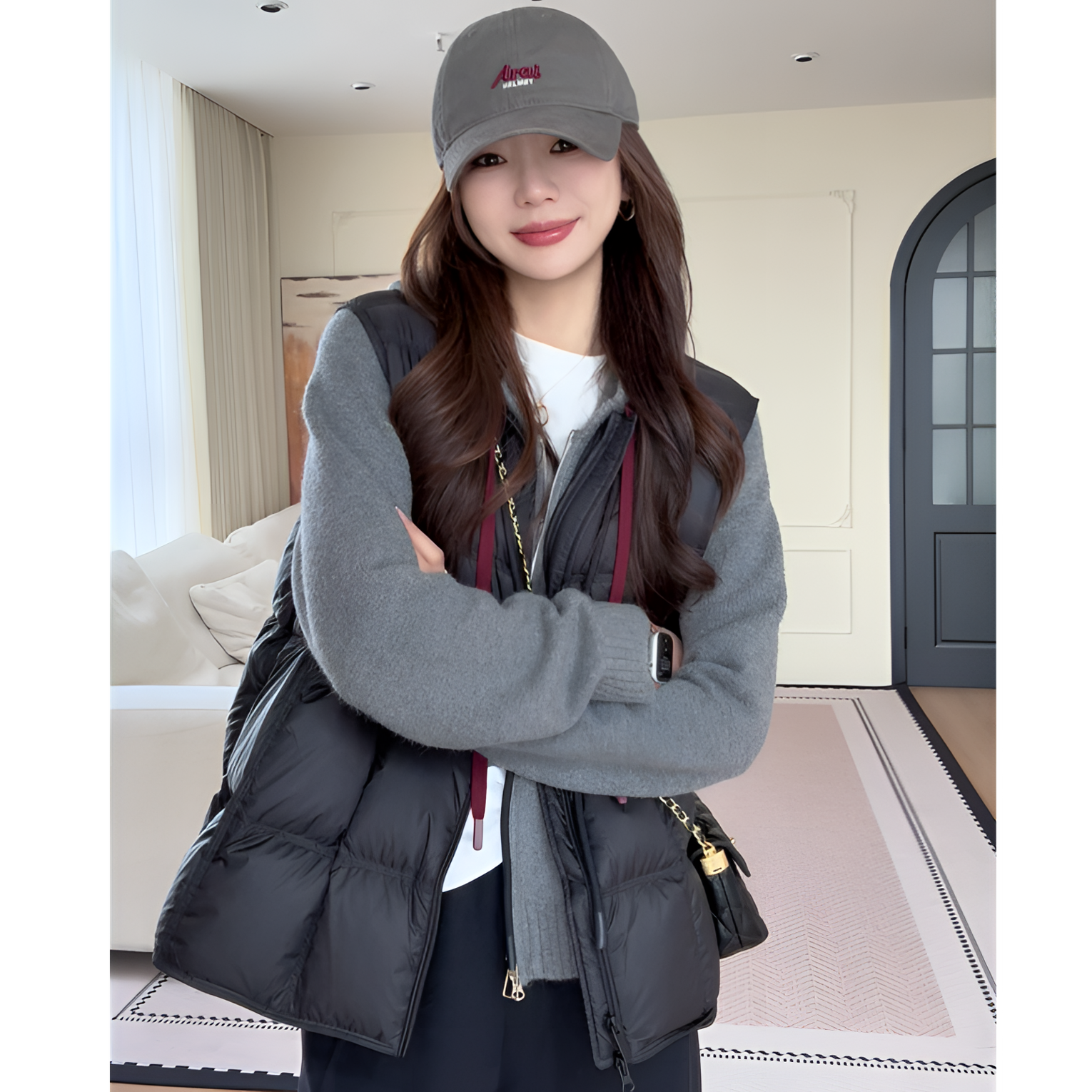 【余欢欢】冬季休闲百搭简约圆领抽绳羽绒马夹-YHW50816