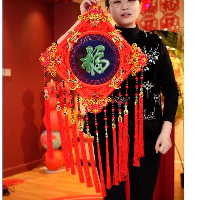 【方形珐琅彩单字款】特大号2026马年爆款中国结挂件婚庆乔迁喜庆H
