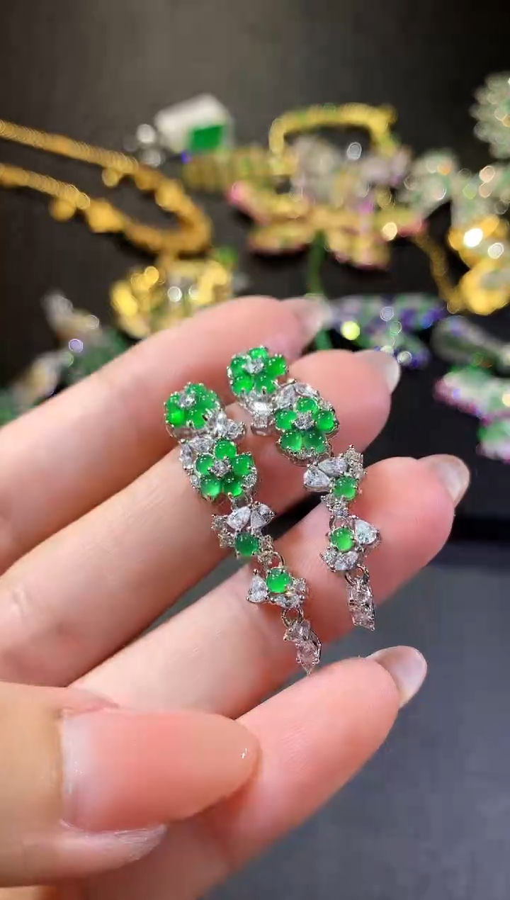 【闪购商品】翡翠耳饰银S925镶嵌203耳饰（多样性发货一件