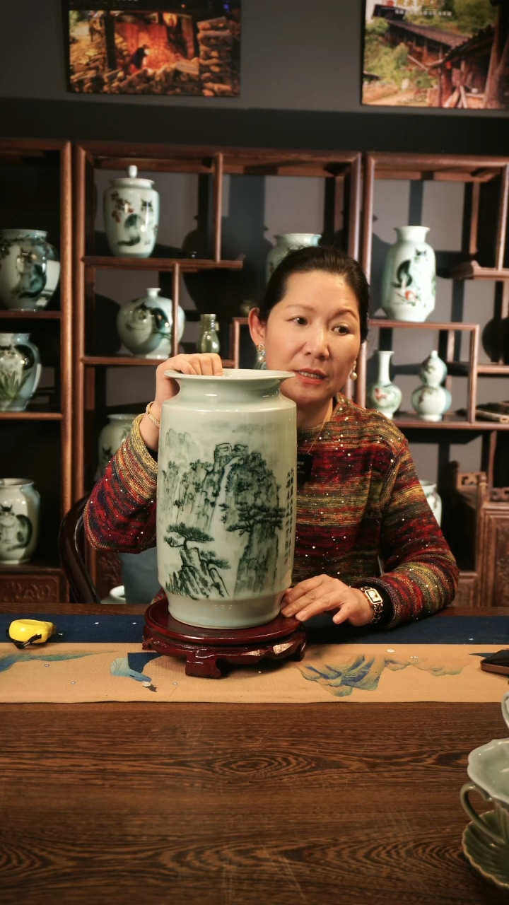 【闪购商品】釉中彩 山水画 折口瓶B