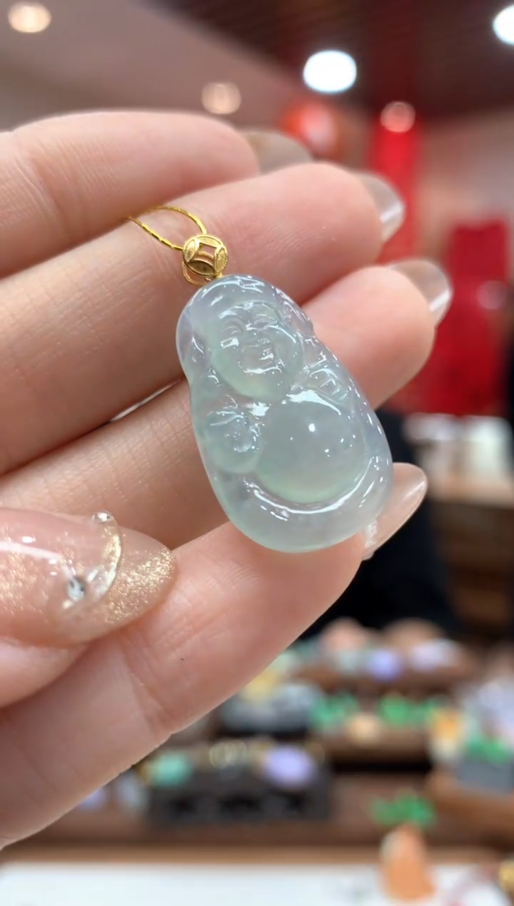 【闪购商品】翡翠吊坠(不含链)18K金镶嵌财神