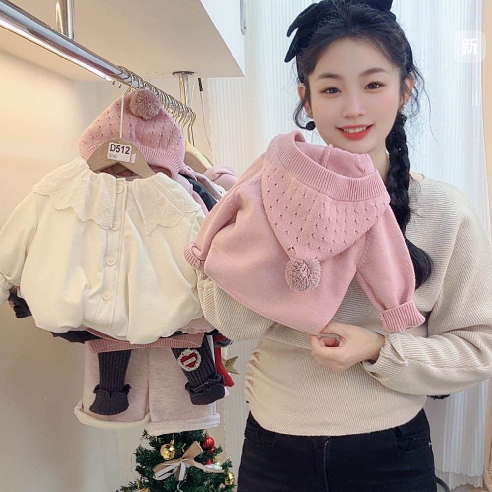 【现现】冬季新款独特绝美小套装冬季镂空帽针织开衫上衣韩版