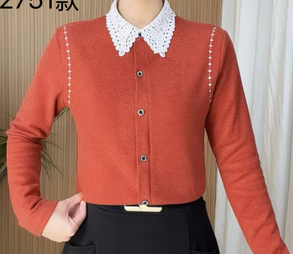 2751 秋冬季花边领拼接打底衫-MP