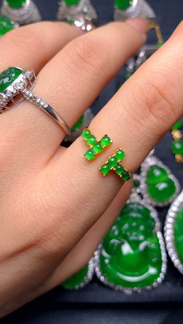 【闪购商品】翡翠戒指银S925镶嵌排戒