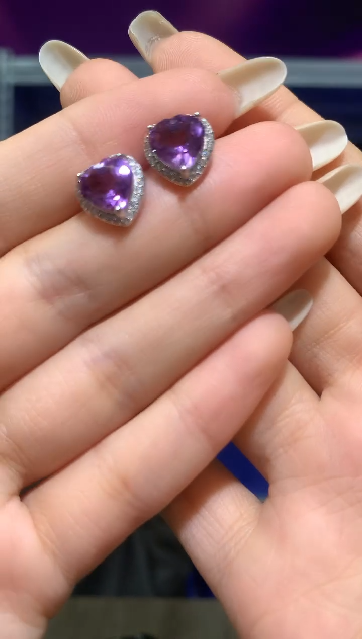 银S925镶嵌耳饰紫晶【宝石世家严选】