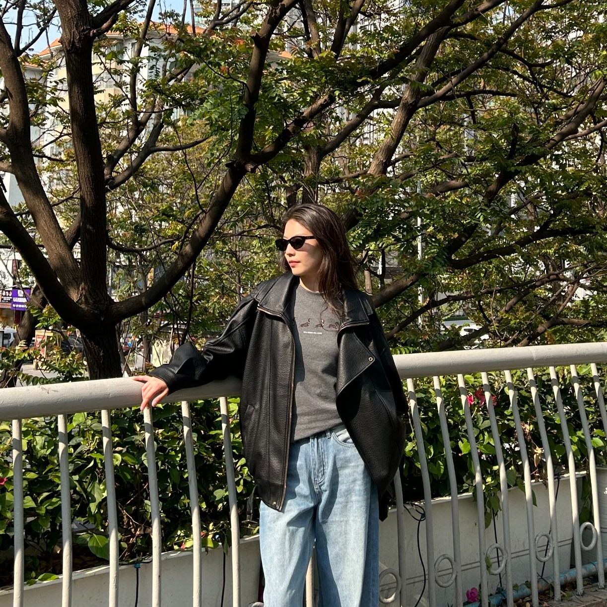 BERY服饰 美式复古高端双层领口皮衣宽松休闲百搭时尚------9066