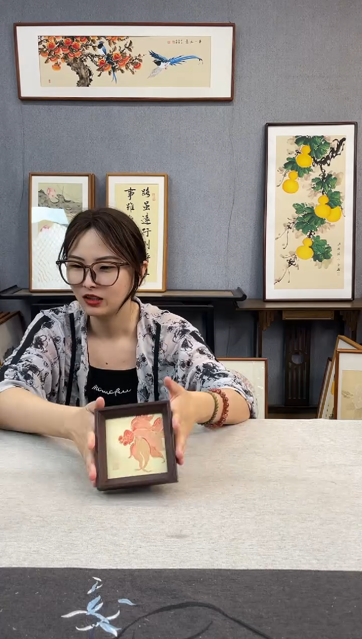 国画5寸-小摆台作品-小金鱼