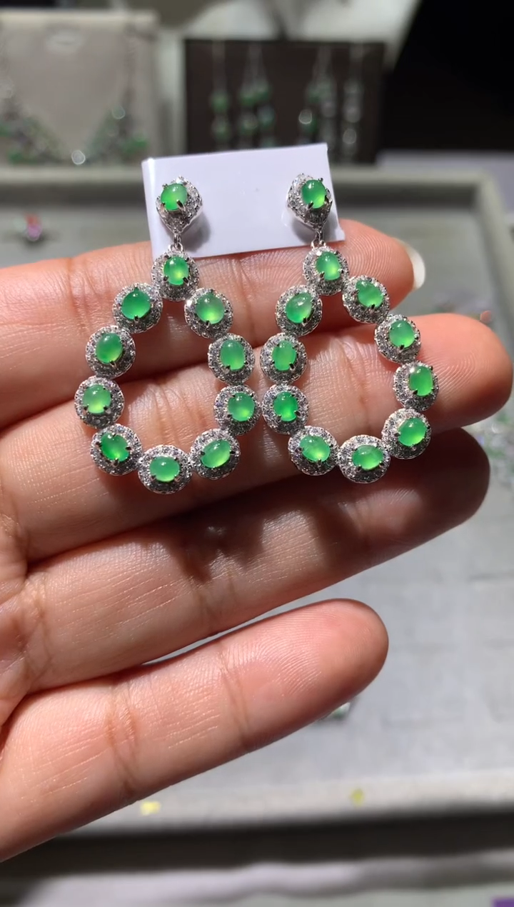 银S925镶嵌翡翠耳饰耳坠