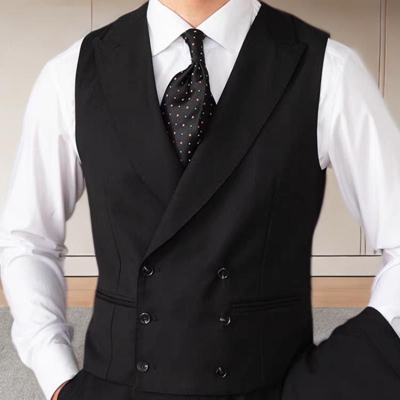 常发修峰修身绅士双排扣羊毛西服马甲意式那不勒斯无袖坎肩背心男