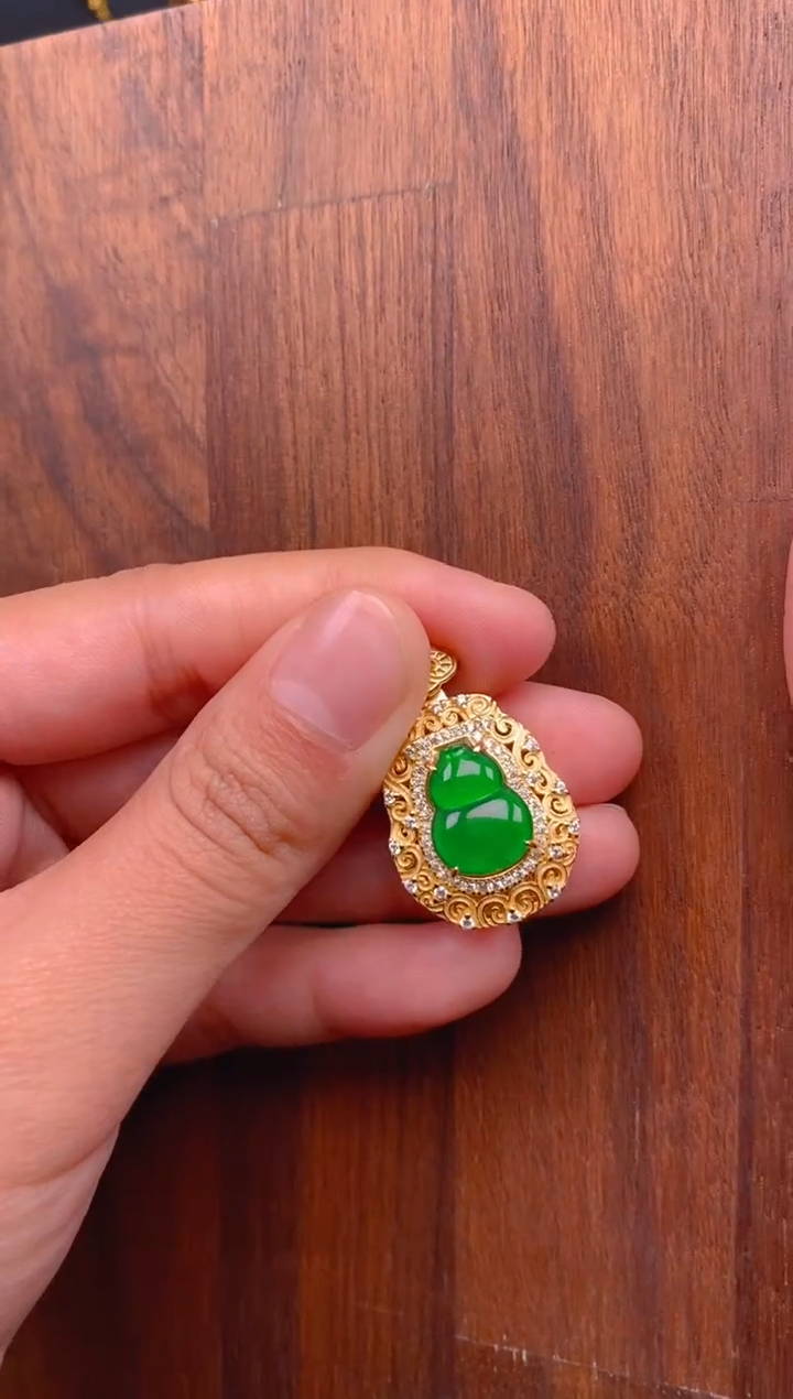 【闪购商品】翡翠吊坠(不含链)银S925镶嵌大葫芦吊坠