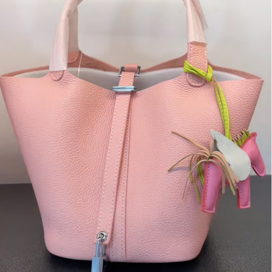 【特价-断色款】菜篮子 樱花粉 底长18cm 头层牛皮togo