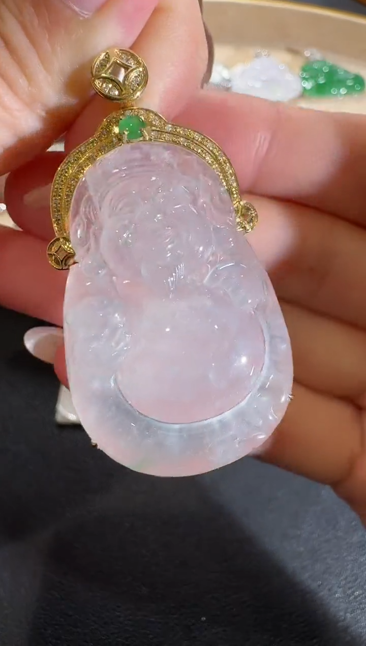 【闪购商品】翡翠吊坠(不含链)18K金镶嵌【源头工厂】钻石镶嵌