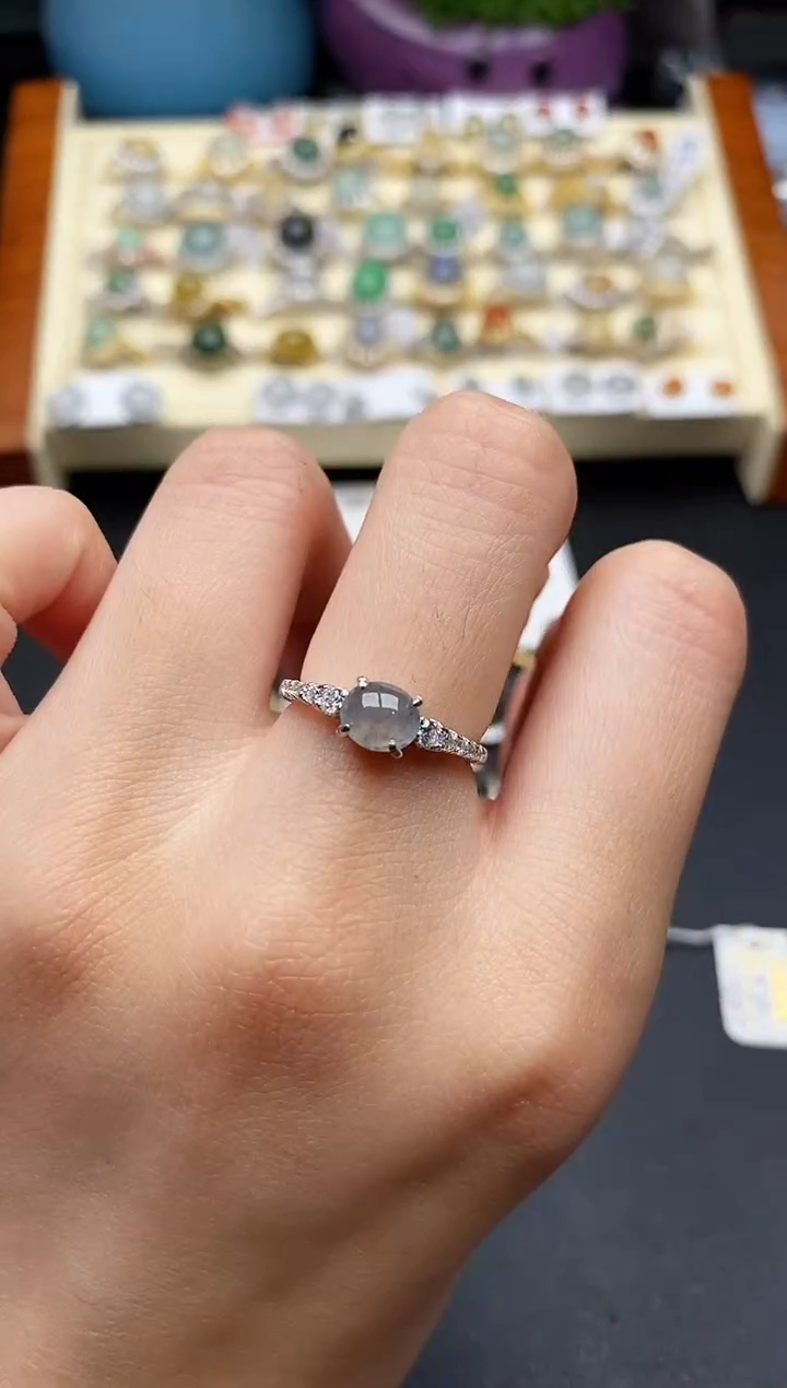 翡翠银S925镶嵌戒指6666666+1