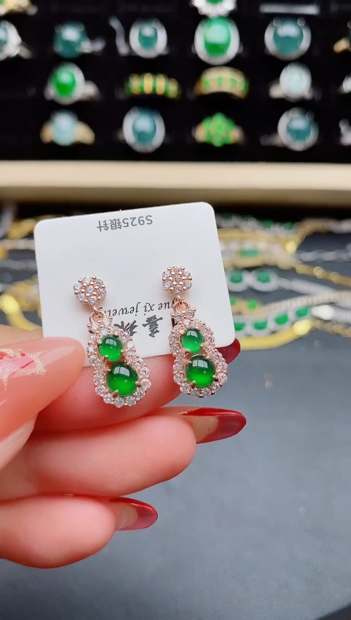 【闪购商品】翡翠耳饰银S925镶嵌58005