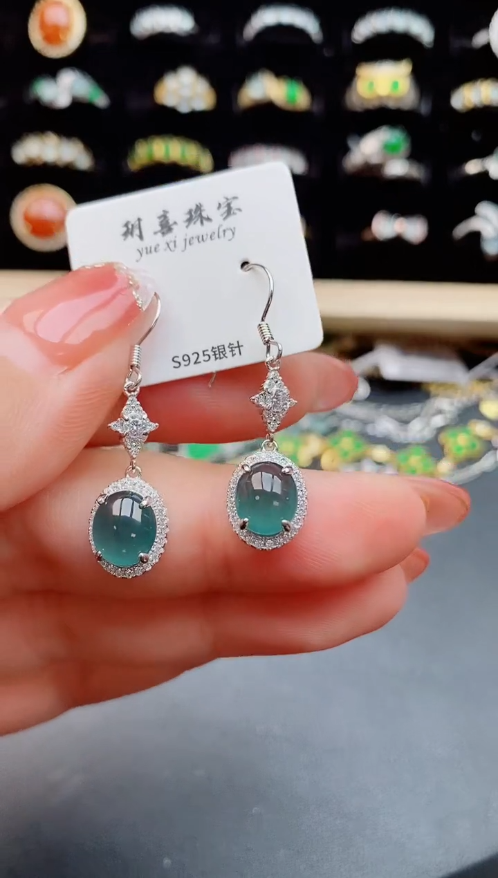 【闪购商品】翡翠耳饰银S925镶嵌5085050