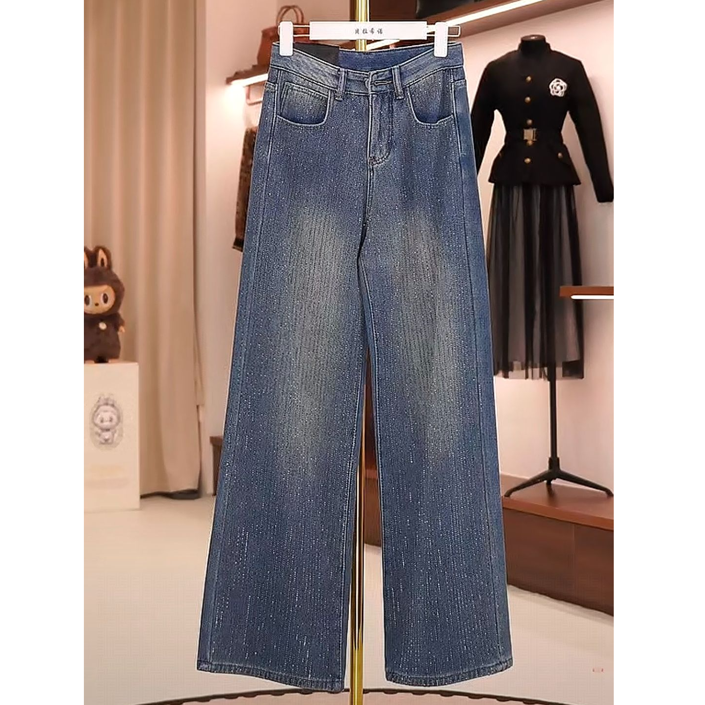 高腰烫钻冬季少女风女秋冬牛仔裤时尚开叉女装裤子kk092