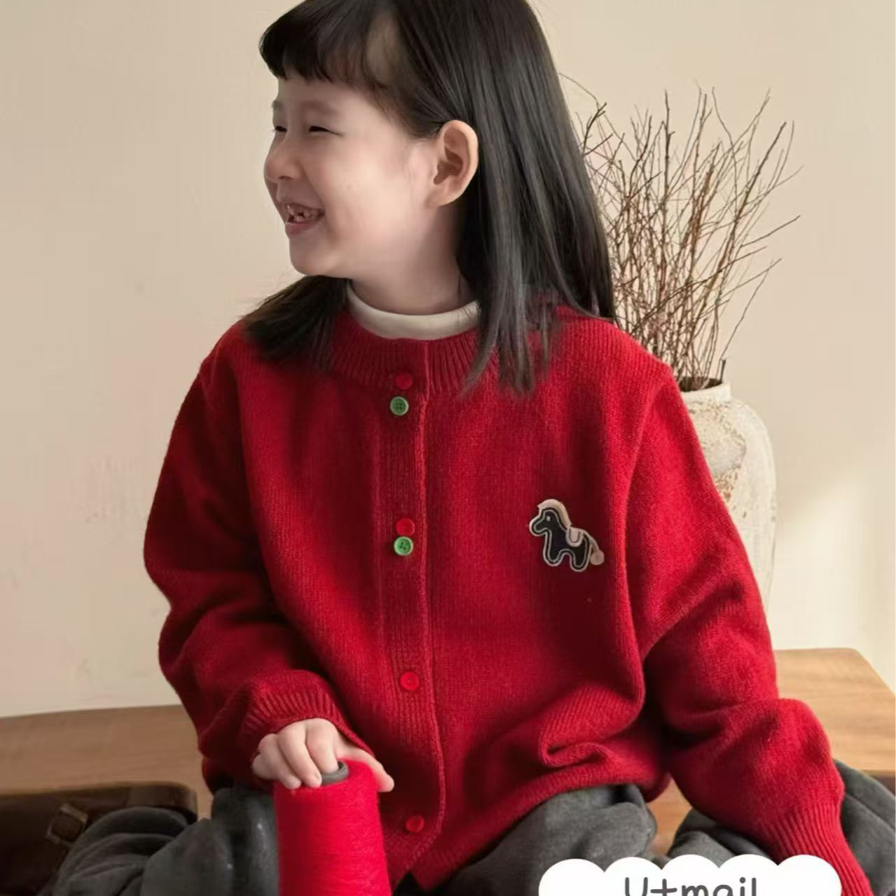 KIKIAND中大童可爱针织保暖毛衣小马开衫上衣（年货款）--M-3331