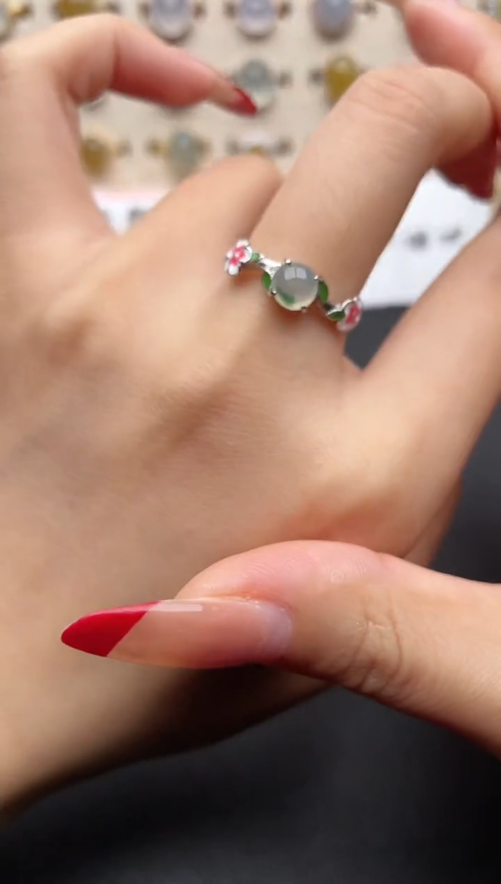 【闪购商品】翡翠戒指银S925镶嵌一物一证一礼盒