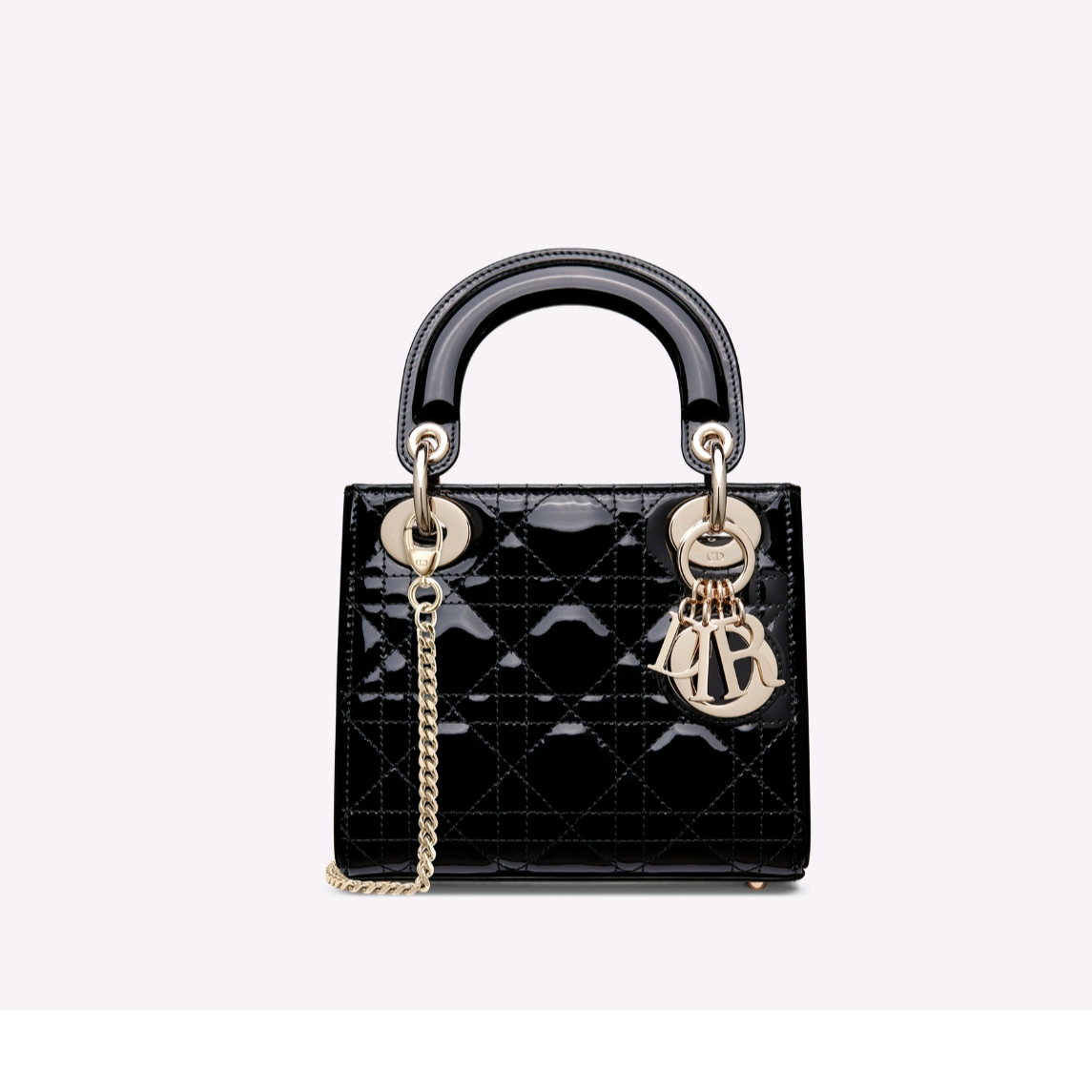 95新 DIOR/迪奥 迪奥漆皮三格戴妃黑金单肩包 11909367