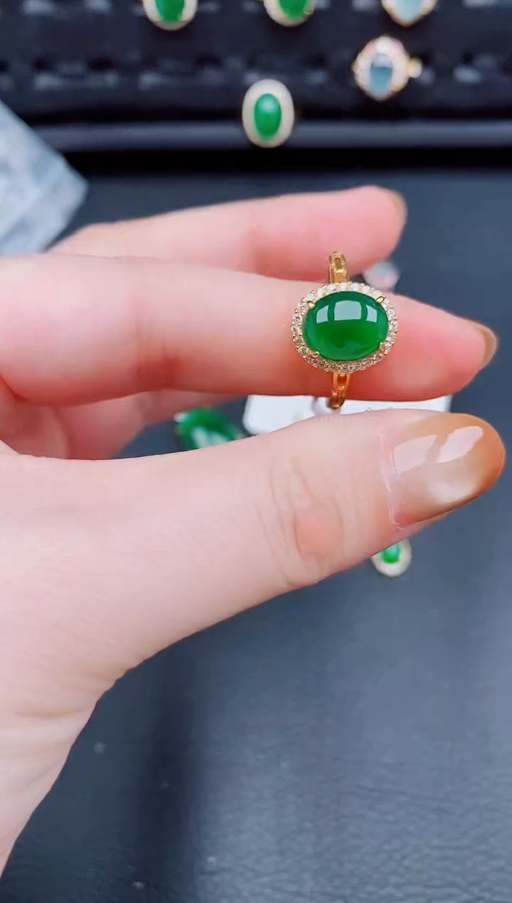 【闪购商品】翡翠戒指银S925镶嵌天然a货翡翠476