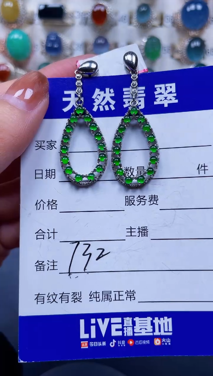 银S925镶嵌翡翠耳饰732